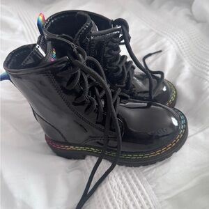 Shiny Black Kids Boots with Rainbow Accents